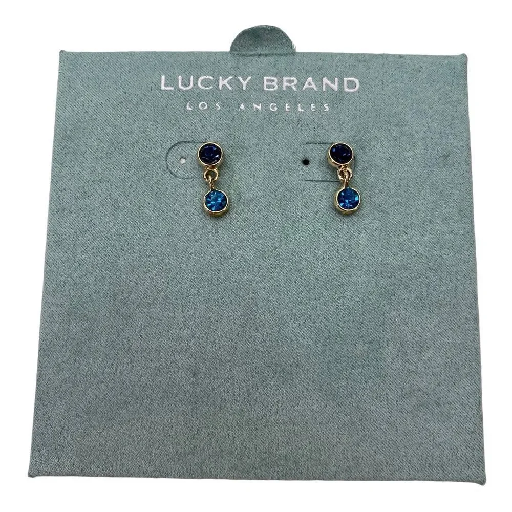 Lucky Brand Small Double Drop Blue Gemstone Earrings
